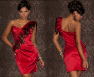 Robe Rouge avec Plumes  